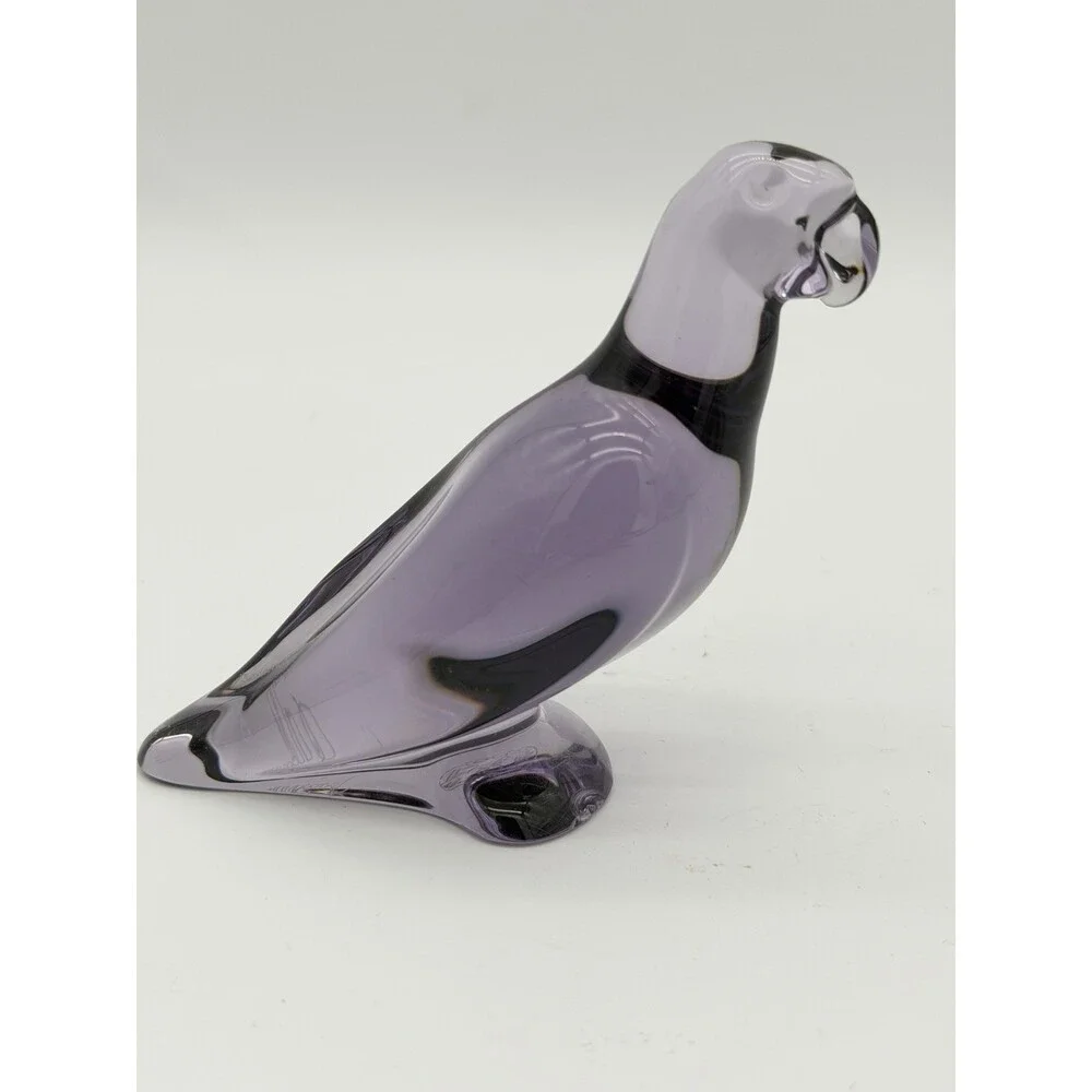 Baccarat Crystal Amethyst Purple Parrot Bird Figurine Signed (flawed)